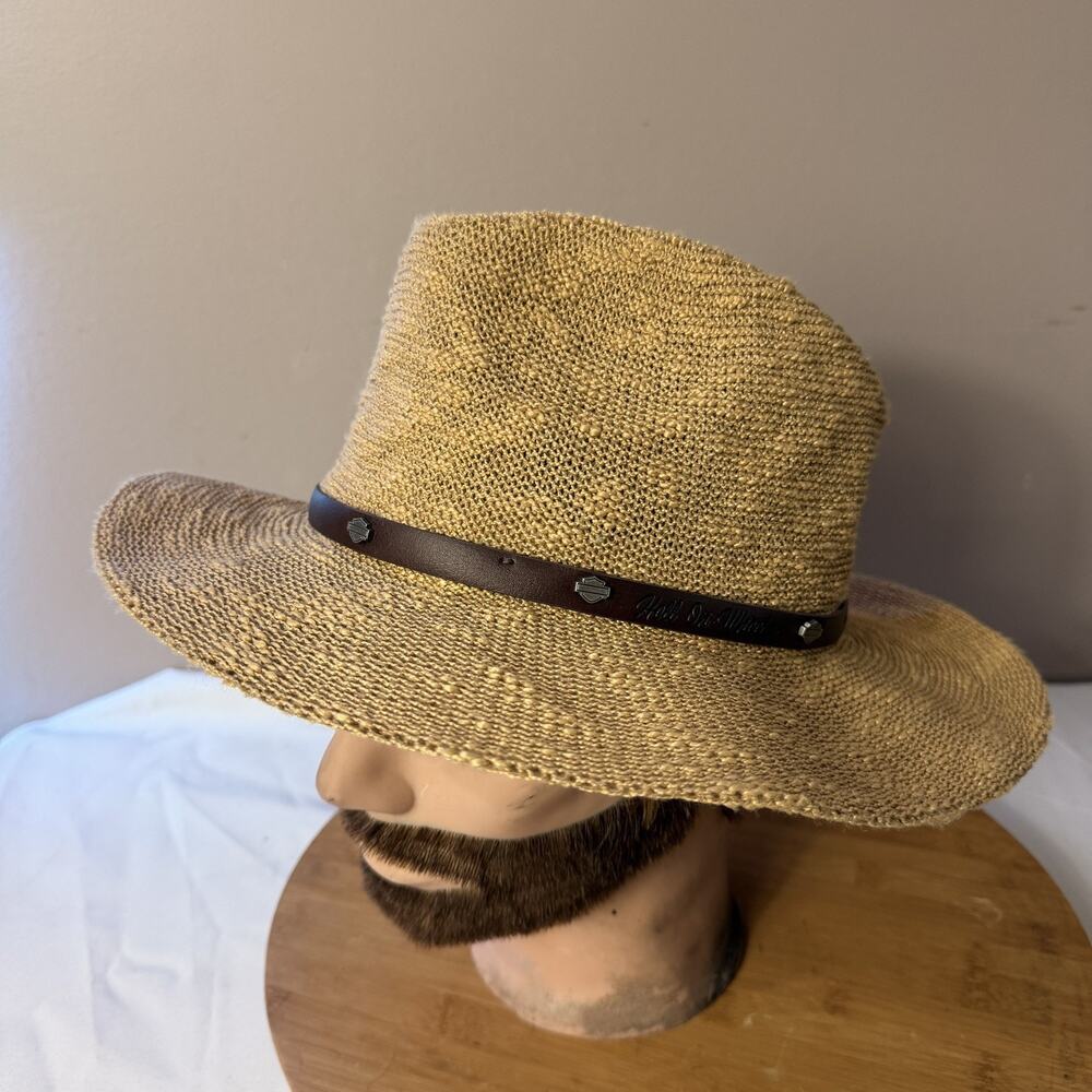 Harley Davidson Straw Hat With HD Emblem Leather Studded Band One Size Fits All